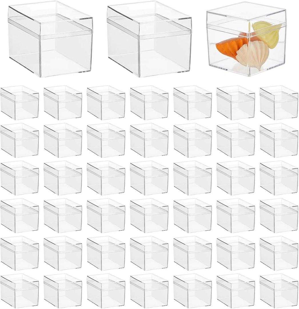 48 Pcs Acrylic Boxes, 2x2x2 Inch Acrylic Square Cube Acrylics Candy Box Small Clear Box with Lids, for Candy,Gift,Stackable Cubes Container, Square Cubes Storage Box