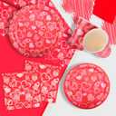 Gatherfun Valentine's Day Party Supplies Hot Heart Love Disposable Paper Plates Napkins Cups plastic Tablecloth with Banner for Valentine's Day, Engagements, Anniversary, Birthday Party Serve 25
