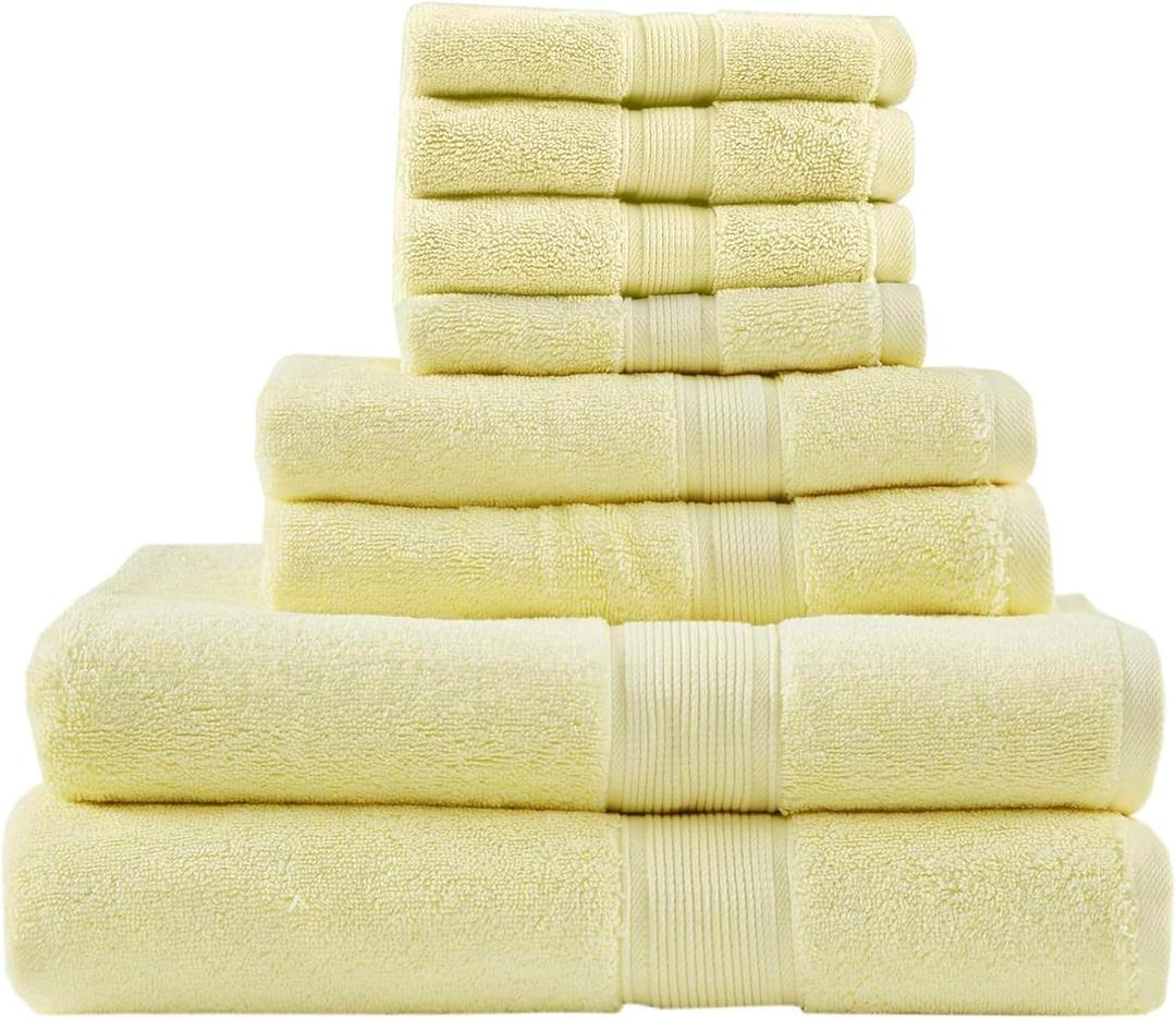 Madison Park 800GSM Bathroom Towel Set of 8 100% Cotton Bath Towel Set for Bathroom Luxurious Highly Absorbent 2 Bath Towels 2 Hand Towels 4 Washcloths Quick Dry Spa Quality Yellow (Multi-Size Set (30 x 54, 16 x 28, 13 x 13 in))