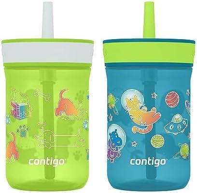 Contigo Kids’ Leighton Straw Tumbler with Spill-Proof Lid, 14 Oz., 2-Pack