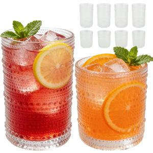 Hobnail Drinking Glasses Set of 8Includes 12-ounce beer glasses and 10-ounce cocktail glasses.Kitchen Water Glass Cup,Bar Tumbler Glassware Set for Whiskey, Beer, Cocktail, Juice, Milk (8pcs, Transparent)