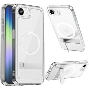 SET OF 2, Hiooloon for iPhone 16e Magnetic Case Clear Compatible with MagSafe, Built-in 2-Way Kickstand [Horizontal & Vertical Stand] Magnetic Crystal Clear Slim Fit Rugged Cover (Clear)