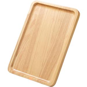 Rectangular Wooden Serving Tray, 9.8" x 6.7" with Side Handles, Natural Solid Wood Platter for Bread, Fruits, Snacks & Dessert, Modern Rustic Easy-to-Carry Tray for Home & Kitchen Use
