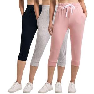 3 Pack: Womens Soft Capri Jogger Women Running Bottoms Capris Running Sports Yoga Lounge Active Ladies Warm Sweatpants Joggers Pants Casual Athletic Pockets Summer Yoga Cropped Cuffed - XXL