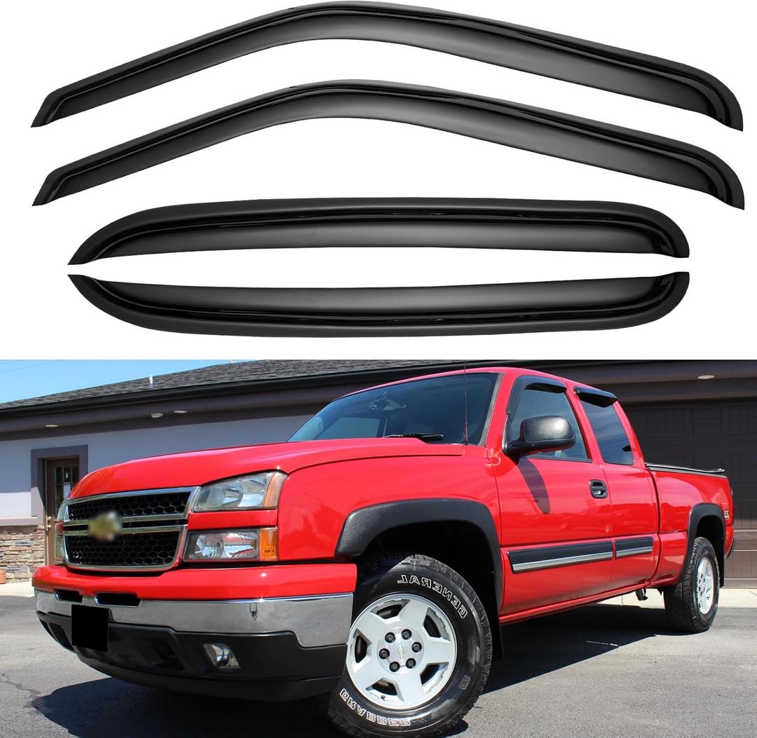 Window Rain Guards for 2001-2007 Chevy Silverado/Sierra,Window Visors Vent Shade Deflector for 2002-2006 Avalanche/Escalade/Suburban, 2001-2006 Yukon XL,for Crew Cab ONLY