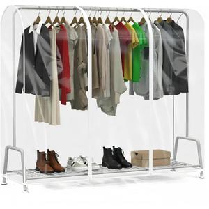 Clear Garment Rack Cover, Dustproof and Waterproof Clothes Rack Cover, Clear Garment Bags with 2 Durable Zippers for Garment Rack (L/71x20x59 inch)