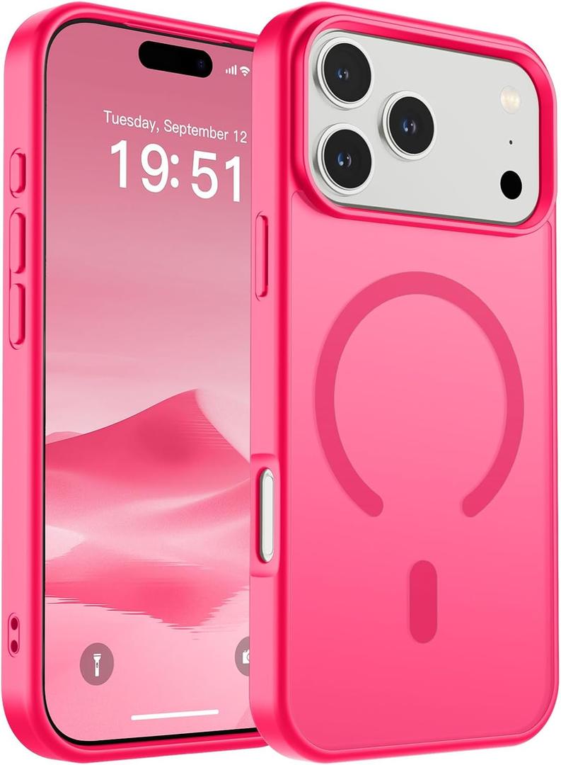 SUPFINE Magnetic for iPhone 17 Pro Max Case (Compatible with MagSafe)(Military Grade Drop Protection) Translucent Matte Shockproof with Anti-Fingerprint Phone Cover 2025,Hot Pink