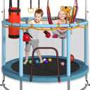 Trampoline for Kids, Upgrade Full Anti-Rust 440lbsToddler Trampoline with Net, Upgraded Ring Legs with Adjustable Gymnastics Bar&Toys, Gifts for Ages 1-8 Boys&Girls (55'', Blue)