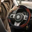Leather Car Steering Wheel Cover, Non-Slip Car Wheel Cover Protector Breathable Microfiber Leather Universal Fit for Most Cars(Brown)