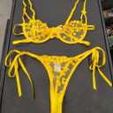 Lilosy Sexy Tie Side Cute Underwire Push Up Strappy Embroidered Mesh Sheer Lingerie Set, size Medium
