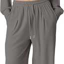 QINSEN Women Cozy 2 Piece Lounge Matching Set Wide Leg Sweatpants Half Zip Crop Sweatshirt Outfits, Size S