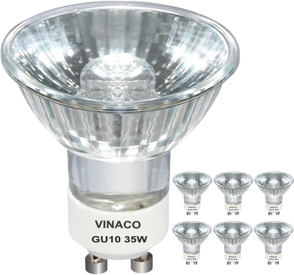 Vinaco GU10 C 120V 35W Bulb Dimmable, 6 Pack High Output 380LM GU10 C 110V 35W Candle Warmer Warm White 2800K, Long Lasting GU 10 Halogen Bulbs No Flicker for Candle Warmer Lamp & Track Lighting
