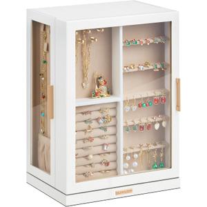 360 Rotating Jewelry Box with 7 Drawers, Spacious Vertical Jewelry Organizer with Glass Window, Jewelry Storage Case, Dustproof & Moisture-resistant Design, White