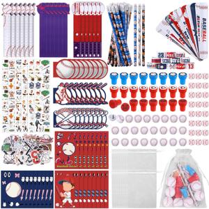 Aneco 340 Piece Baseball Party Favor Set Baseball Goodie Bag Stuffers Mini Card Pencil Sharpener Eraser Stamp Slap Bracelet Sticker School Stationery Bulk for Sport Party Team Game Prize Birthday Gift