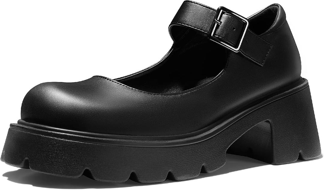AOSPHIRAYLIAN Mary Janes Platform Mary Janes for Women Round Toe Dress Shoes for Women Ankle Strap Chunky Heel Uniform Women's Pumps 8