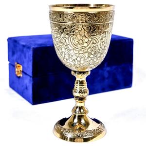 Vintage Brass, Royal Wine Cup, 1 Piece, Renaissance Medieval Gift Vintage Chalice Goblet, Food Safe Sturdy Brass Shot Glasses for Liquor, Ritual, Buddha, Weddings, Royal Medieval Decor, Blessings, (Gold/Silver)