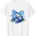 Coquette Bow with Blueberry Kawaii Charm Tee T-Shirt (White, XS)