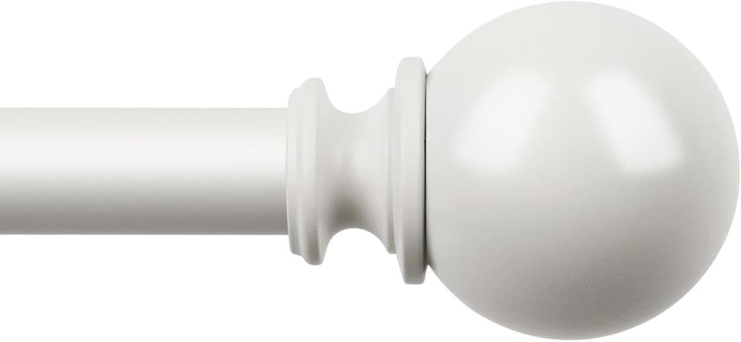 KAMANINA White Curtain Rod for Windows 72 to 144 Inches (6-12ft), 7/8 Inch Long Curtain Rods Adjustable, Single Heavy Duty Drapery Rods 144 inches with Round Finials