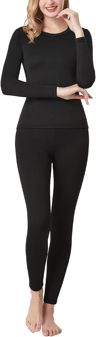 LAPASA Women's Thermal Underwear Set Fleece Lined Long Johns Top & Bottom Soft Base Layer Light/Mid/Heavy Weight L17/ L41/L44 (X-Large, Black)