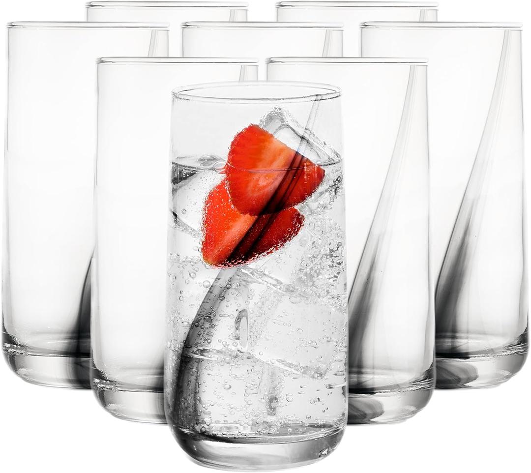 Libbey Black Ribbon Drinking Glasses Set of 8, 16 Oz Sleek Ribbon Accent Drinking Glass Cups, Durable Water Glasses Set for Soft Drinks, Iced Tea