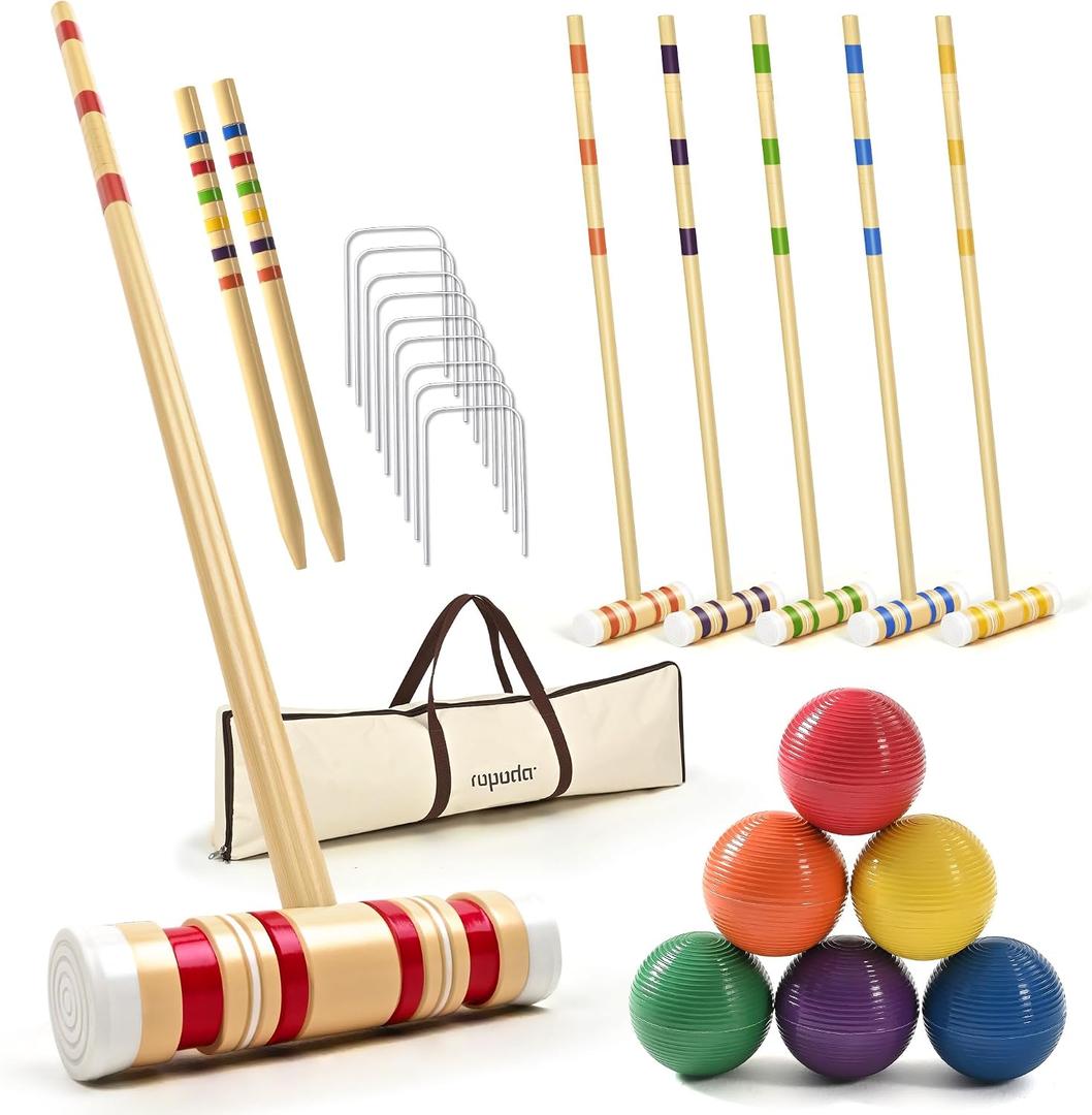 ropoda 35In Updated Six-Player Croquet Set with Wooden Mallets, Colored Balls, Sturdy Carrying Bag for Adults &Kids, Croquet Set Perfect for Lawn,Backyard,Park and More, 35"-deluxe