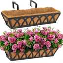 36IN Window Box Railing with Adjustable Brackets, Hanging Flower Planter Basket with Coco Liner for Outdoor Balcony Porch Fence Patio (Black - Set 2)