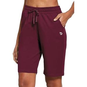 baleaf Women's Cotton Bermuda Long Shorts 10" Knee Length Loose Drawstring Waist Sweat Shorts with Pockets Casual Summer, XL