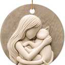 Christmas Ornament - Girl Hugging Cat Ceramic Ornament, Printed Ceramic Ornament, Not a Carved Sculpture, Gifts for Cat Lovers, Women, Girls, Friends