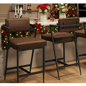 Garvee Bar Stools Set of 2 with Backrest and Footrest, 27" Tall PU Leather Counter Height Barstools with Thick Cushion and Metal Legs for Kitchen and Island, Black