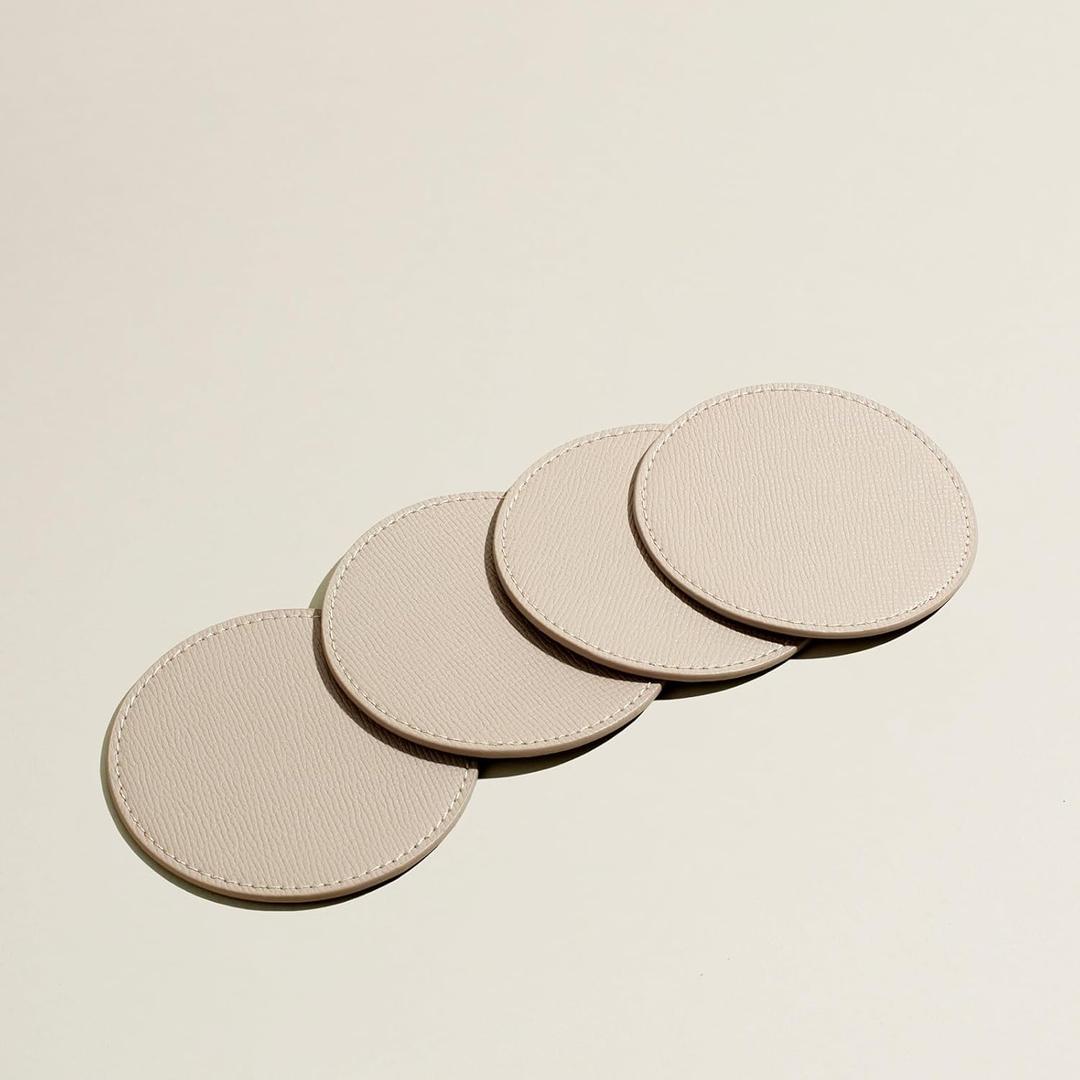 OLETHA Drink Coasters, Set of 4 - Aesthetic Round Coaster for Coffee Bar, Dining Table, Office Desk - Ivory