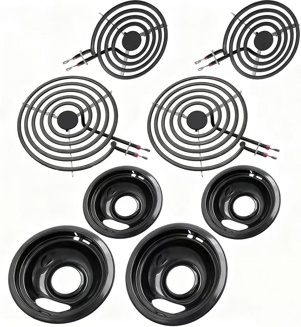 MP22YA Electric Stove Burner Element Replacement Set & W10290350 W10290353 4 Pack Black Drip Pans - Perfectly Fit Whirlpool Electric Range Stove Top