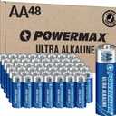 Powermax 48-Count Double AA Batteries, Ultra Long Lasting Alkaline Battery for Home and Office, 10-Year Shelf Life, Reclosable Packaging