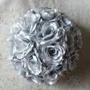 10 Pack 3 inch Artificial Rose Satin Pomander Kissing Balls for Home Wall Wedding Party Ceremony Decoration,Silver