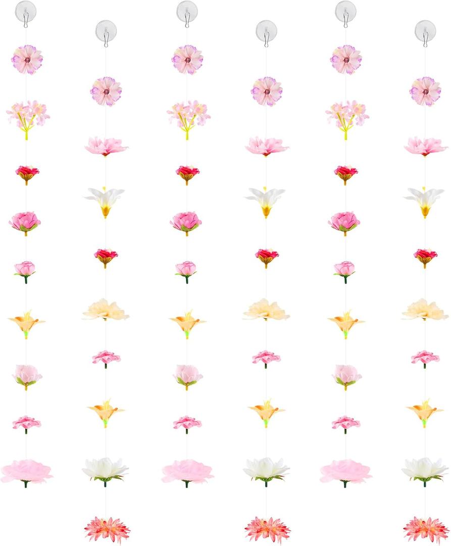 6 Pieces Hanging Flowers Garlands Artificial Flower Garland Decorations Ceiling Flower Set Floating Flower Wall Hanging Backdrop for Wedding/Birthday Room Decor