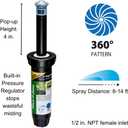 Rain Bird 8SAFPROPR Pressure Regulating (PRS) High-Efficiency Pro Rotary Sprinkler, 360 Full Pattern, 8' - 14' Spray Distance, 4" Pop-up Height