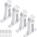 KOLAKO Curtain Rod Brackets Set of 4 White Heavy Duty Single Rod Holders with Screws, Fits 1 Inch Rods