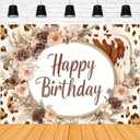 Boho Happy Birthday Backdrop Bohemian Style Highland Cow Birthday Backdrop Suitable for Wagyu Farm Livestock Party Banner Bohemian Pampas Grass Floral Party Cake Table Decorations (A, 7x5feet)