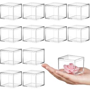 Juexica 12 Pcs Clear Acrylic Box with Lid Plastic Small Acrylic Boxes Decorative Storage Box Jewelry Display Mini Clear Container for Home Candy Pill Tiny Jewelry(Square,2.17 x 2.17 x 1.77)