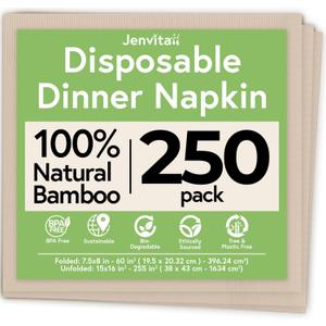 100% Bamboo Compostable Napkins (250-Pack) | Heavy Duty Napkins for Lunch, Dinner, Events, Occasions & Entertaining | Eco Friendly | 3-Ply FSC Certified | Bamboo Paper Towels | 7.5 x 8 Inch