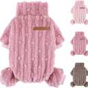 DaFuEn Dog Sweaters for Small Dogs,Dogs Sweater Onesie, Fleece Warm Puppy Pajamas, Chihuahua Yorkie Clothes, Pet Outfit Apparel (Dark Pink, Medium, 1PC) (MediumChest 18.1 In))