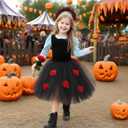 PinkSheep Girls Costume Set,Led Light Up Girls Tutu Skirt with Headband Bow Tie, Kids School Party Outfit Dress Up Cosplay (Medium, Skull Black)