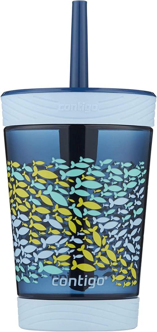 Contigo Kids Spill-Proof Tumbler with Straw, 14oz., Eggplant with Mermaid (Nautical Blue)
