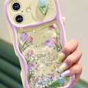 Toycamp for iPhone 16 Plus Case 6.1 Inch- Women Girls Cute Flower Tulip with Sliding Camera Cover Girly Glitter Pretty Kawaii Bling Design Flowing Liquid Quicksand Cover for iPhone 16 Plus Phone Case