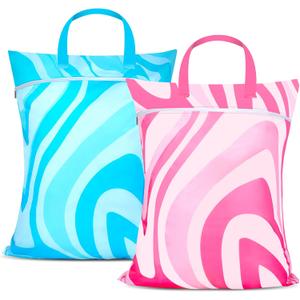 2 Pcs Large Travel Laundry Bag Waterproof with handle Washable Dirty Clothes Bag for Traveling Wet Dry Bag Bathing Suit Workout Bag for Gym Clothes Laundry Wet Clothes Swimming Pool College Dorm (Blue, Pink Abstract Wavy)