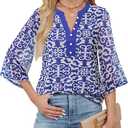 VALOLIA Women's Tops: Work Tops for Women - Dress Shirts for Women - Womens Blouses Dressy Casual Multi Blue Large