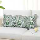 Green Cotton Print Ruffle Pillow Case 14 x 36 Inches Floral Pillow Cover for Bedroom Decoration Couch Sofa