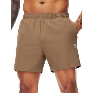 Nepest Men's Running Athletic Shorts with Zipper Pockets 5 in Inseam Linerless Dry Fit Workout Gym Shorts (Small, Khaki)