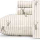 Eddie Bauer - Flannel Sheets King Size, Anti-Pilling & Wrinkle Resistant Cotton, Touchably Soft for All-Season Comfort - Bed Sheets with Matching Pillowcase & Fitted Sheet (Deer Lodge Beige)