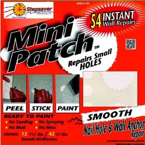 Stepsaver Products USA Made Mini Patch Smooth Wall Repair Kit. Repair Nail and Wall Anchor Sized Holes (1) Pack Provides 54 Small Hole Repair Patches.