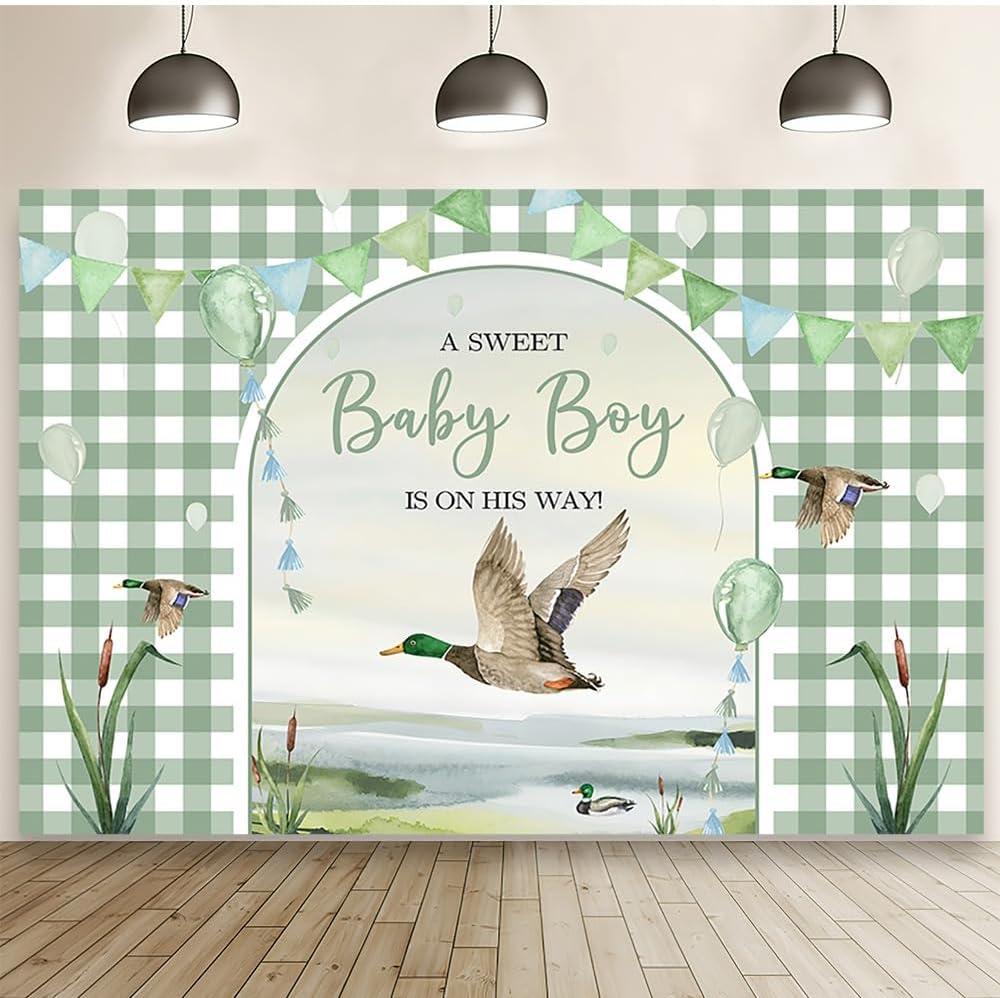 MEHOFOND 7x5ft Mallard Duck Baby Shower Backdrop Duck Hunting Boy Baby Shower Party Decorations a Sweet Baby Boy is on his Way Photography Background It's a Boy Party Supplies Photo Booth Props